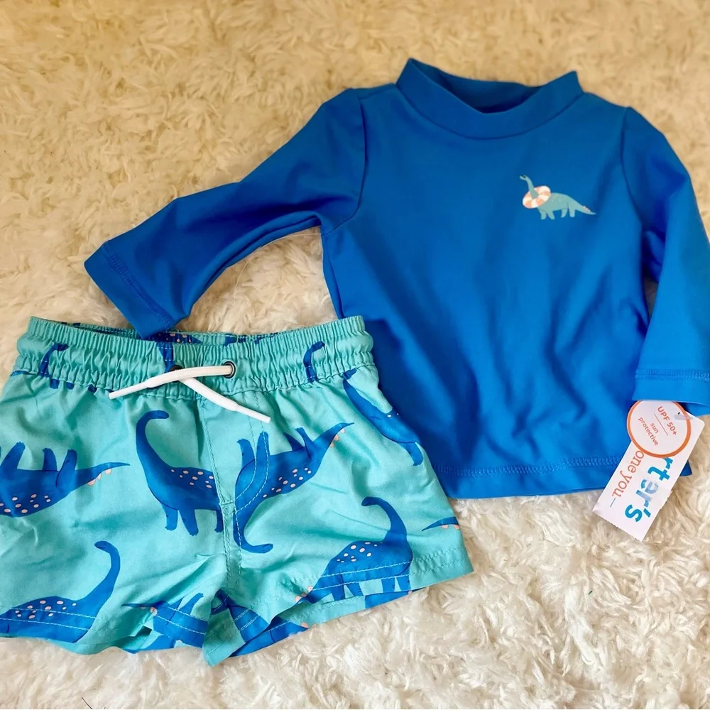 Carter's Baby Boys Dinosaur Long‎ Sleeve Rash Guard Set